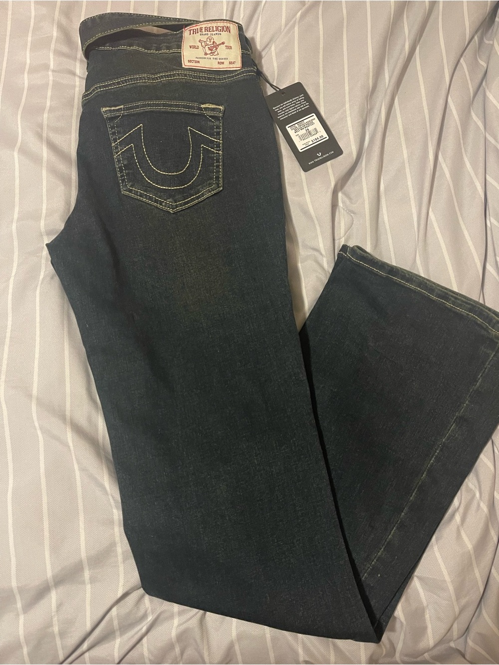 True Religion Women's Dark Indigo Bootcut Jeans with Signature Pocket Stitching